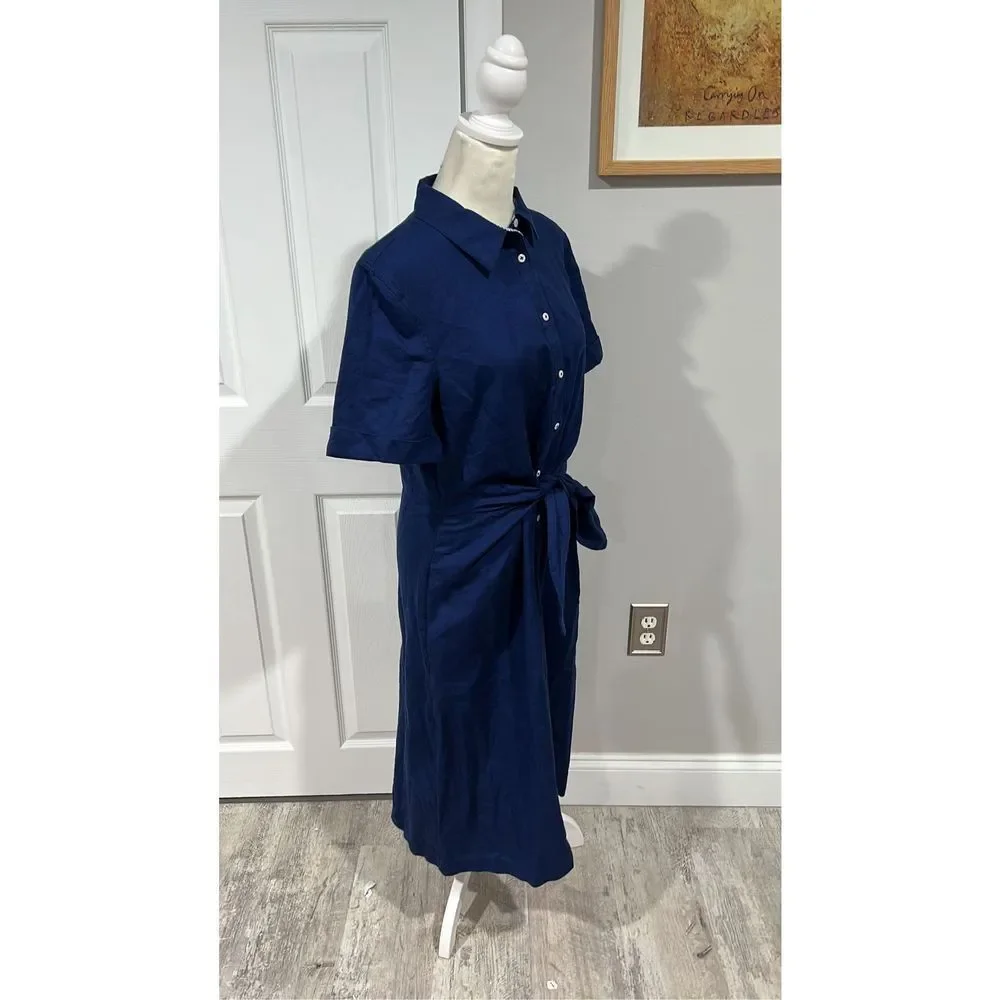 Vineyard vines Blue Linen Blend Tie Front Dress Size 10 NWT - Picture 5 of 9